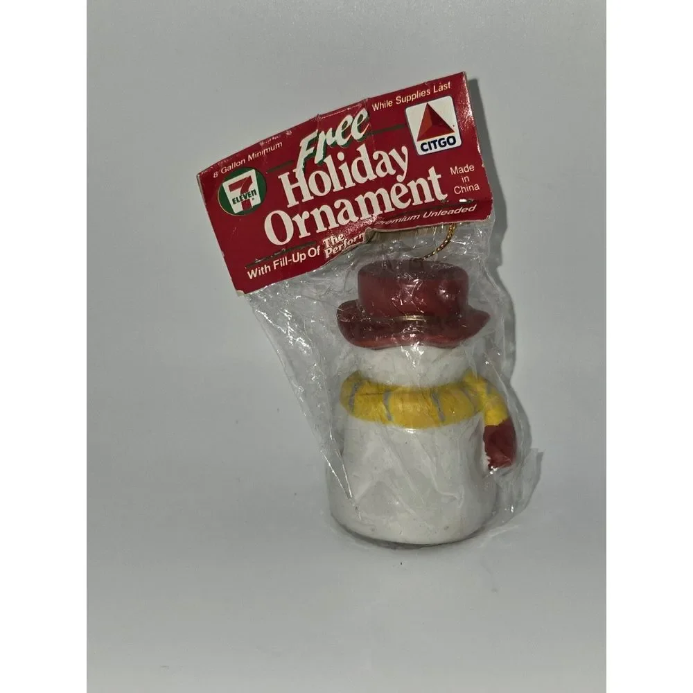 Citgo 7 Eleven 1990's Promo Snowman Ornament Gasoline Tank Fill-Up Gift Set of 2